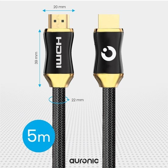 Auronic HDMI Kabel - 5M - 18Gbps - HDMI 2.0 - Hoge Snelheid en Resolutie - 4K (60 Hz) - Zwart