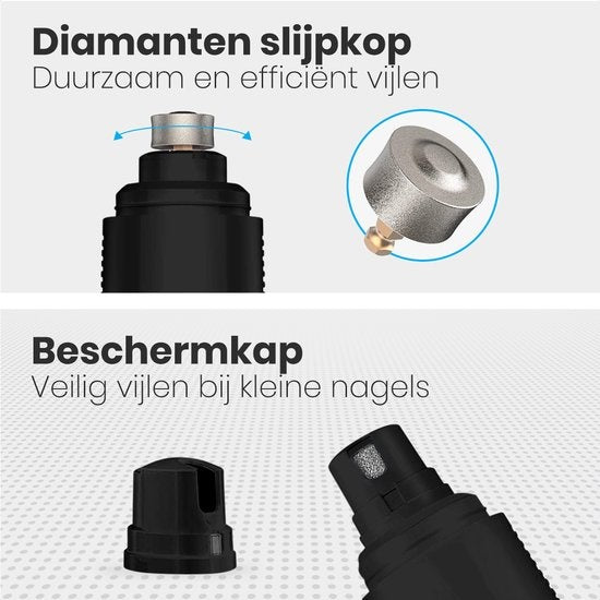 Auronic Elektrische Nagelvijl - voor Dieren - Oplaadbaar - Draadloos - Diamant Vijlkop - Hond/Katten - Zwart