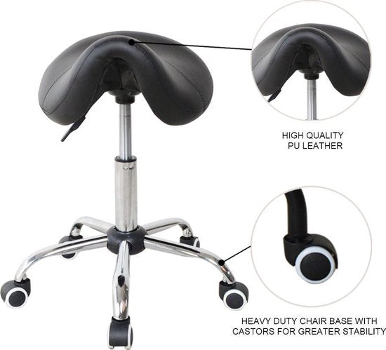 VDD Zadelkruk - Werkkruk – Ergonomisch & Verstelbaar – 50 x 40 x 63 cm – Zwart