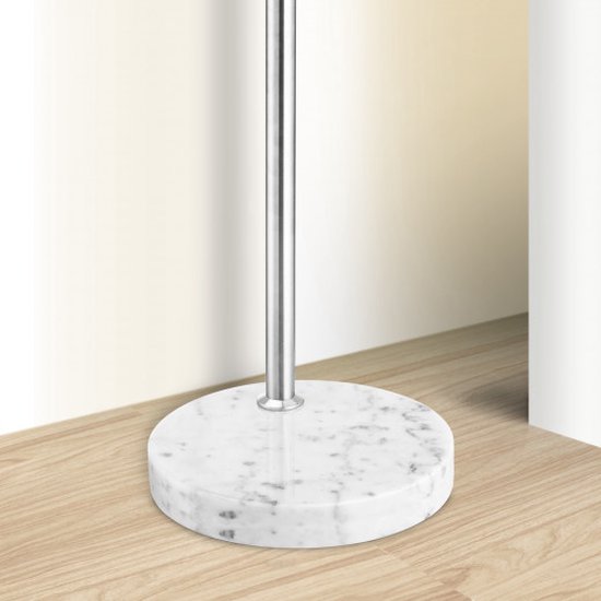 Monzana Booglamp Staande Vloerlamp – In Hoogte Verstelbaar Met Marmeren Voet En Verstelbare Lampenkap – Voor Woonkamer En Leeshoek – Zilver Roestvrij Staal En Opaalwit Kunststof – 190-210 cm
