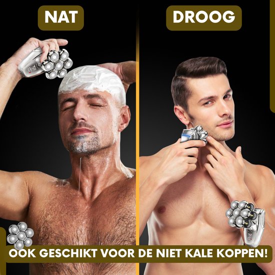 6-in-1 Scheerapparaat Mannen + Extra Scheerkop – Trimmer - Tondeuse - Sansbeauté® SkullSharp MAX - Electric Face & Head Shaver - Shave - Hoofd Kaal Scheren – Nat & Droog - Elektrisch