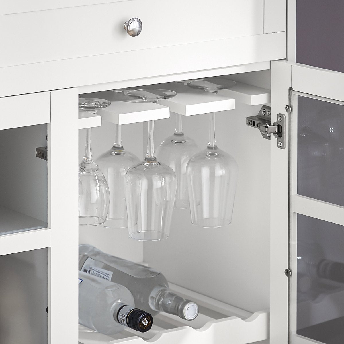 SoBuy Buffetkast met Glazen Deuren en Laden – Wit – 119×40×90 cm