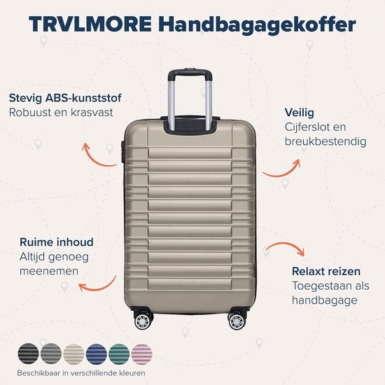 TRVLMORE Koffer - Handbagage - Cijferslot - Champagne - 54x36x20cm - 38L