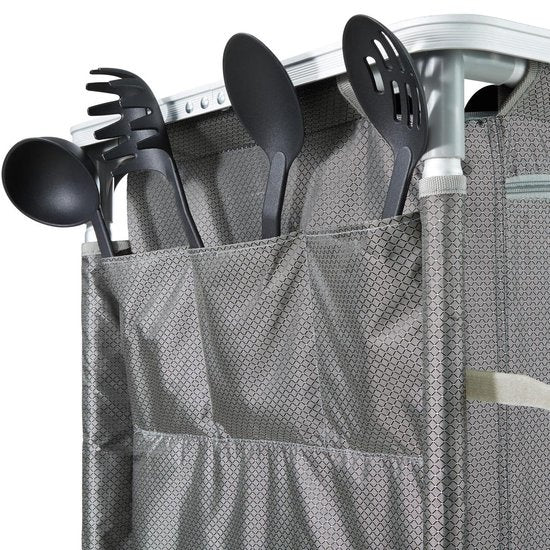 tectake® - Campingkast 97x47,5x78cm - Opvouwbaar - Afsluitbare compartimenten - Stevige werkbladen - Handige insteekzakken aan zijkant - grijs