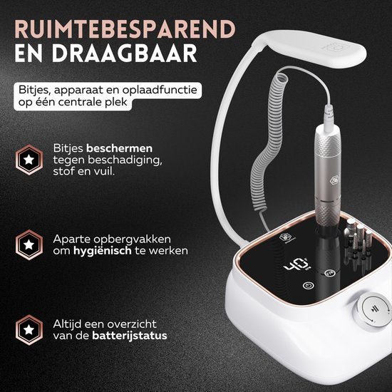 Beeperfect® Elektrische Nagelvijl Desktop Edition - Nagelfrees - Manicure en Pedicure set - 40.000RPM - Draadloos & Oplaadbaar - 11 Bitjes 3 Accessoires & 56 Schuurrolletjes - Rose Goud