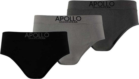 Apollo Ondergoed Seamless Heren Katoen Zwart/grijs 3 Stuks Maat M