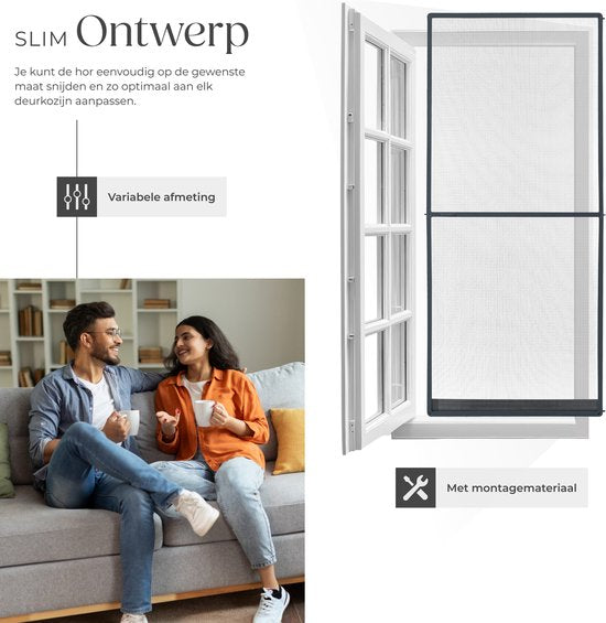 tectake® Hordeur 95 x 210 cm – Insectenhor met Aluminium Frame – Op Maat te Maken – Glasvezel Muggengaas – Weer- en UV-bestendig – Incl. Montagemateriaal – Antraciet