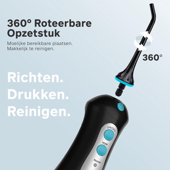 Bintoi® iSonic F500 - Waterflosser - Professionele Monddouche - Flos voor Beugels - Flosapparaten - 3 Standen en 4 Opzetstukjes - IPX7 Waterdicht - Incl. Reistas Cadeau