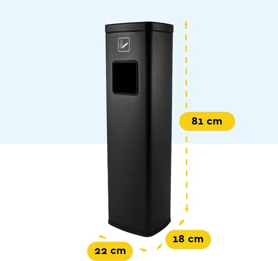 BRASQ Staande Asbak Zwart - Buiten Asbak met 20 Liter Afvalbak - Rookpaal - Prullenbak met Asbak
