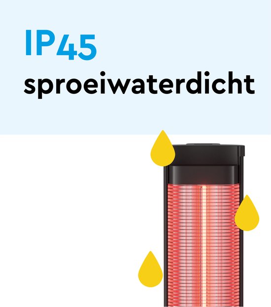 BRASQ Elektrische Terrasverwarmer staand – 2000 watt - 3 warmtestanden – met Afstandsbediening en timer – Infrarood heater – spatwaterdicht – verwarming voor binnen en buiten – Zwart