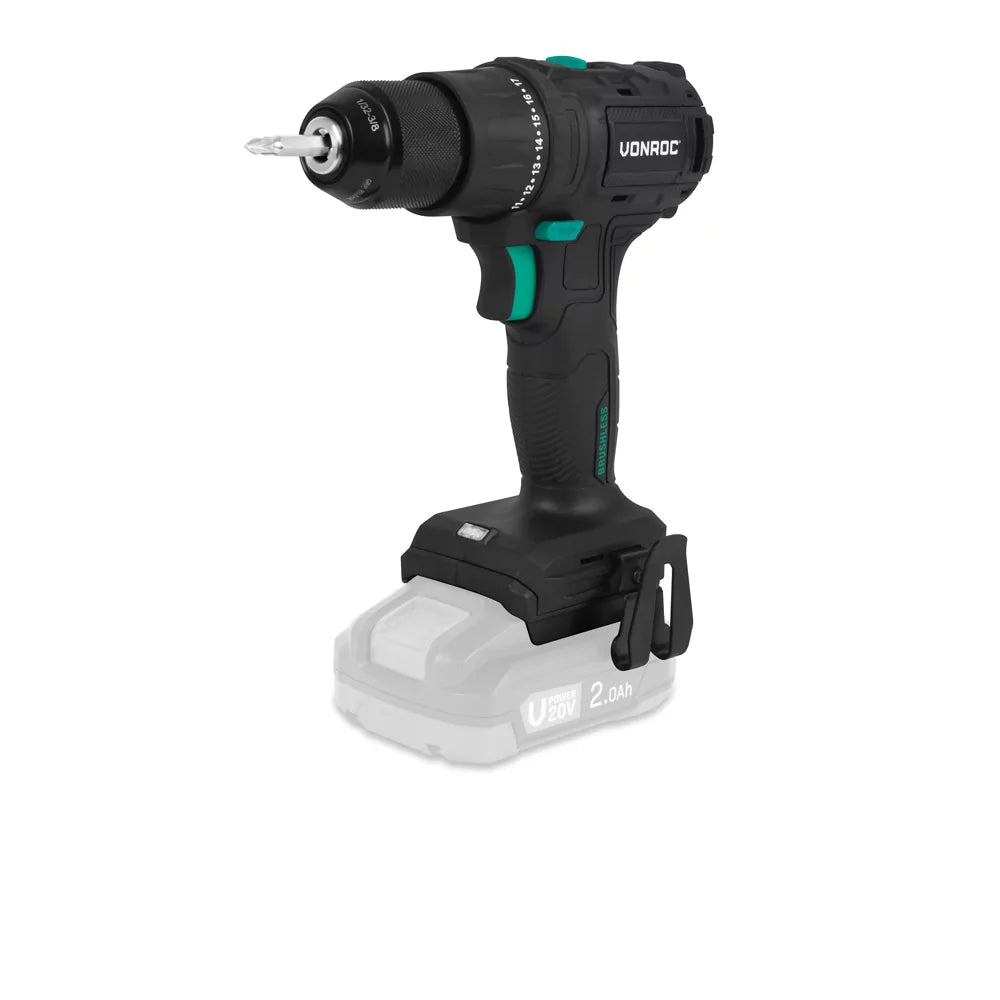 VONROC PRO Accuboormachine 20V – 40 Nm – Brushless motor - 17 schroefstanden + boorstand - Incl. 2 bits - Excl. Accu en snellader