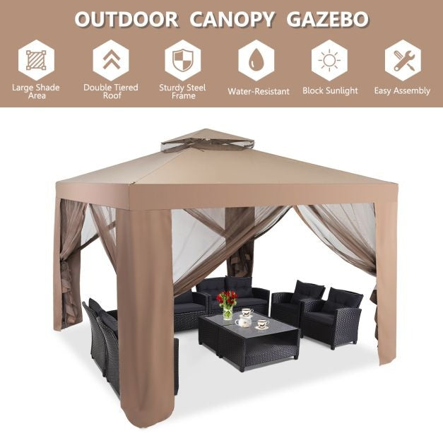 Tuinpaviljoen - Vouwpaviljoen - Paviljoen - Partytent - Gazebo - 3,25x3,25cm - 4 Mesh zijwanden - Cremewit