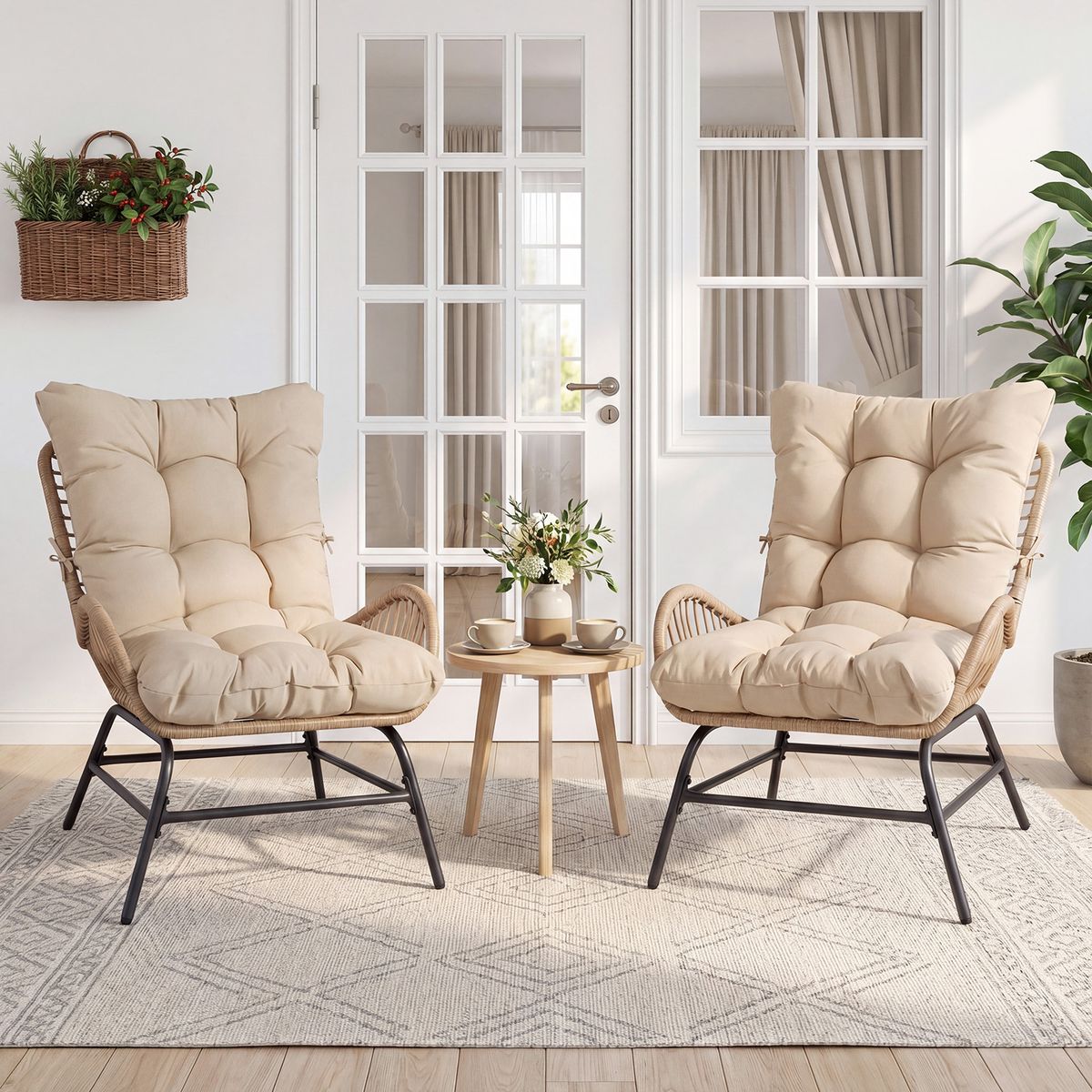 Coast Rotan tuinstoel - ergonomisch ontwerp - inclusief dik kussen - beige - 1 stuks
