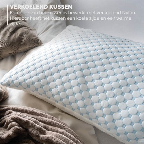 BREND BR-2215 CloudComfort Hoofdkussen voor alle Slaapposities – Memory Foam - Met Warme en Koele Kant - Aanpasbaar Comfort - Wit