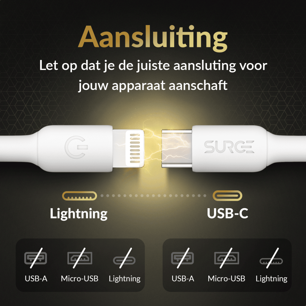 Surge USB-C naar Lightning Oplaadkabel - 2 Meter - Wit - 27W