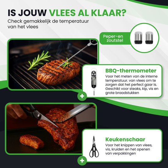 TTD® Premium BBQ Accessoires Set 40-delig - BBQ Gereedschapset RVS - Barbecue Accessoires - BBQ Tang - BBQ Spatel - Inclusief BBQ Thermometer en Schoonmaak Borstel - Inclusief Opbergtas