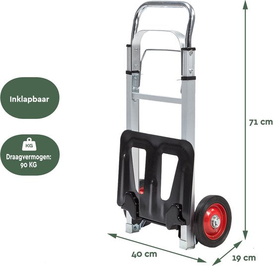 BRASQ Steekwagen opvouwbaar Staal - 90 KG Draagvermogen - Transportwagen - Plateauwagen - Steekkar - Trolley