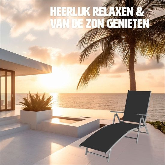 tectake® - Ligstoel ligbed zonnebed - verstelbare rugleuning - donkergrijs