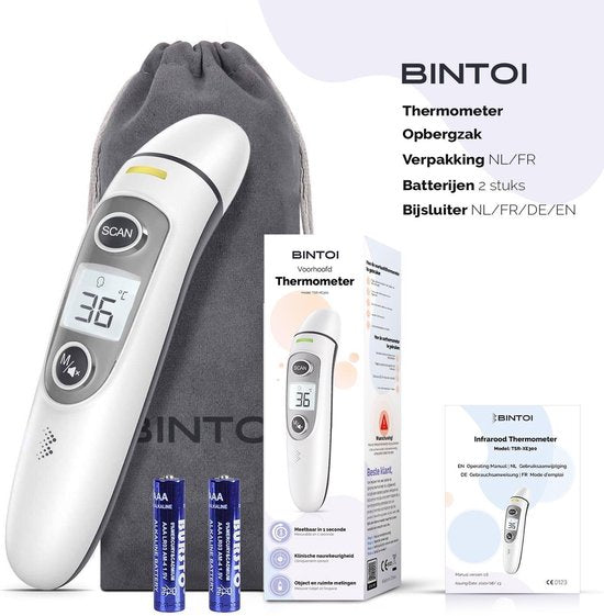 Bintoi® Thermometer voorhoofd - Temperatuurmeter - Koortsthermometer voor volwassenen en baby's - Infrarood thermometer lichaam - Digitale voorhoofd thermometer