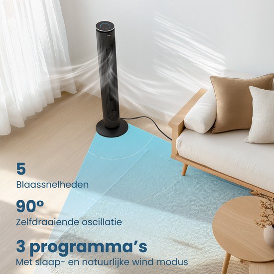 Auronic Torenventilator - Vloerventilator - Luchtkoeler - Ventilator Staand - 105 CM - 5 Snelheden - Met Afstandsbediening - Stille Ventilator - Fan - 45 dB - Zwart