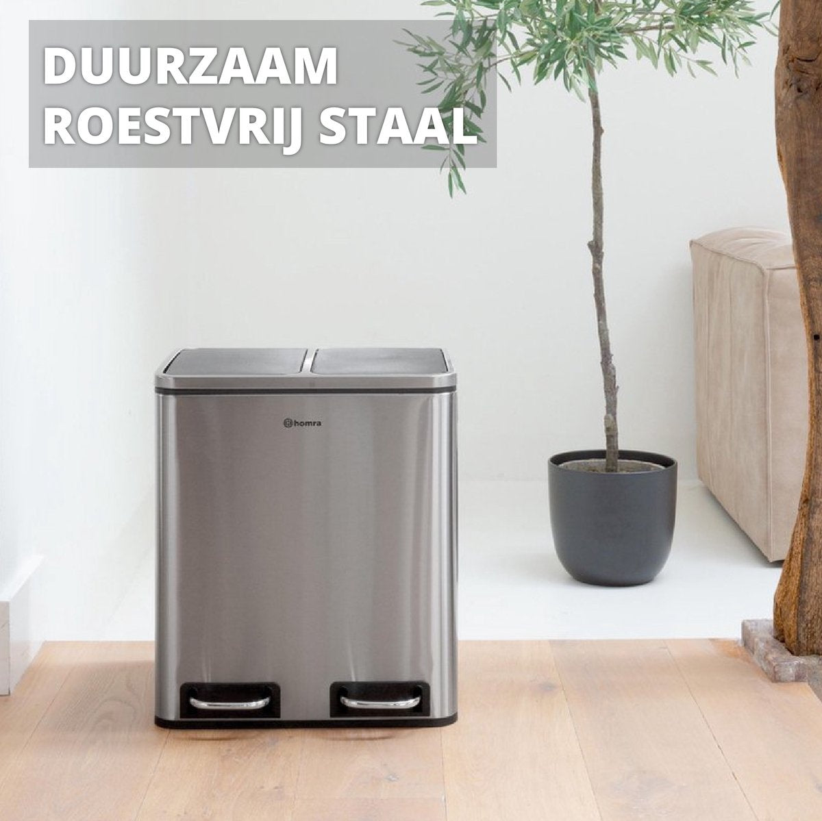 Homra BLINQ afvalscheiding prullenbak met 2 vakken - 2 x 15 L vuilnisbak - RVS duo Pedaalemmer - 2-vaks Afvalemmer 30 Liter - Hygiënisch Afval Scheiden - Keuken Vuilbak - Pedaal Afvalbak - Soft Close deksel - Recycle afvalbak