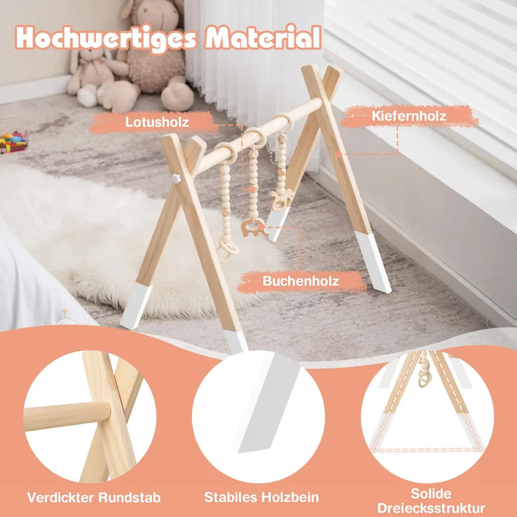 COAST Kinderspeelgoed Educatieve Speelboog – Houten Babygym in Boho Stijl – 60×44×60 cm – Montessori Speelgoed met Hangend Speelgoed