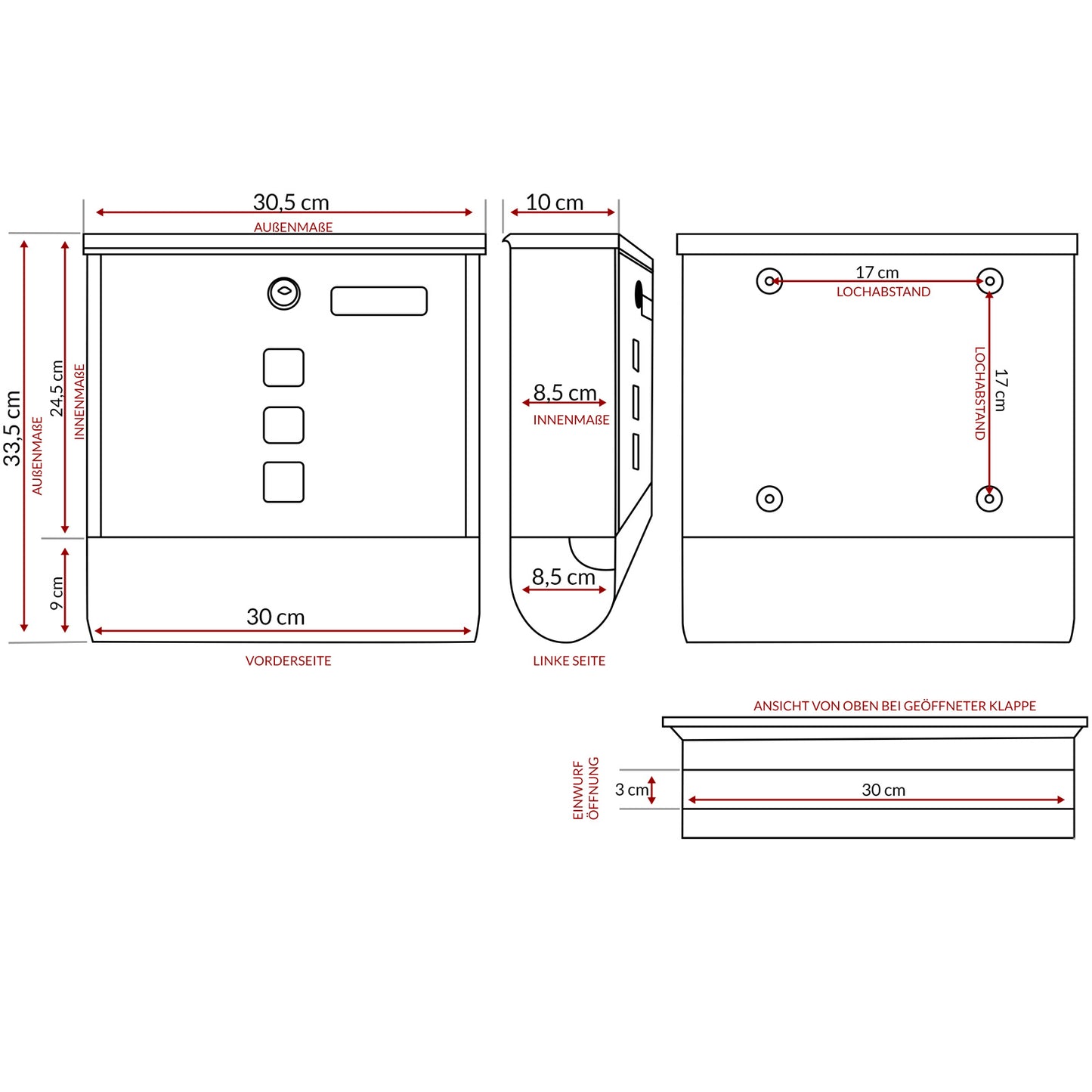 Monzana Design Brievenbus RVS – Krantenvak & 2 Sleutels - Wit