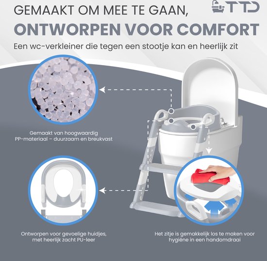 TTD® Potje Peuter - WC Verkleiner met Trapje - Toiletverkleiner - Toilettrainer met Opstapje - In Hoogte Verstelbaar en Opvouwbaar - 2 tot 8 jaar - Met Beloningssysteem en Diploma