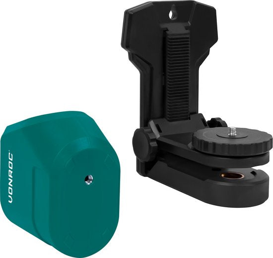 VONROC Kruislijnlaser - 360° - groen - 4V accu - 2600mah - zelfnivellerend - ±40 meter bereik - goede zichtbaarheid bij fel licht - Incl. bevestigingsbeugel, USB-C kabel & opbergtas