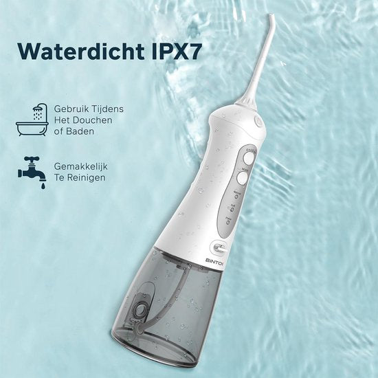 Bintoi® iSonic F500 - Waterflosser - Professionele Monddouche - Flos voor Beugels - Flosapparaten - 3 Standen en 4 Opzetstukjes - IPX7 Waterdicht - Incl. Reistas Cadeau
