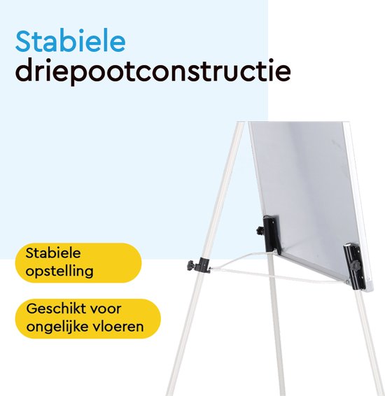 BRASQ Flipover - 70x100cm - Verstelbaar Whiteboard - Inclusief 25 vellen papier, 4 Stiften, 8 Magneten, Wisser - Magnetisch bord met Haken - Magneetbord - Aluminium
