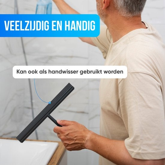 Avalo Vloertrekker met Steel - Luxe Vloerwisser - Aluminium Water Trekker - Douche Wisser - Badkamer - Zwart - 136x40 CM