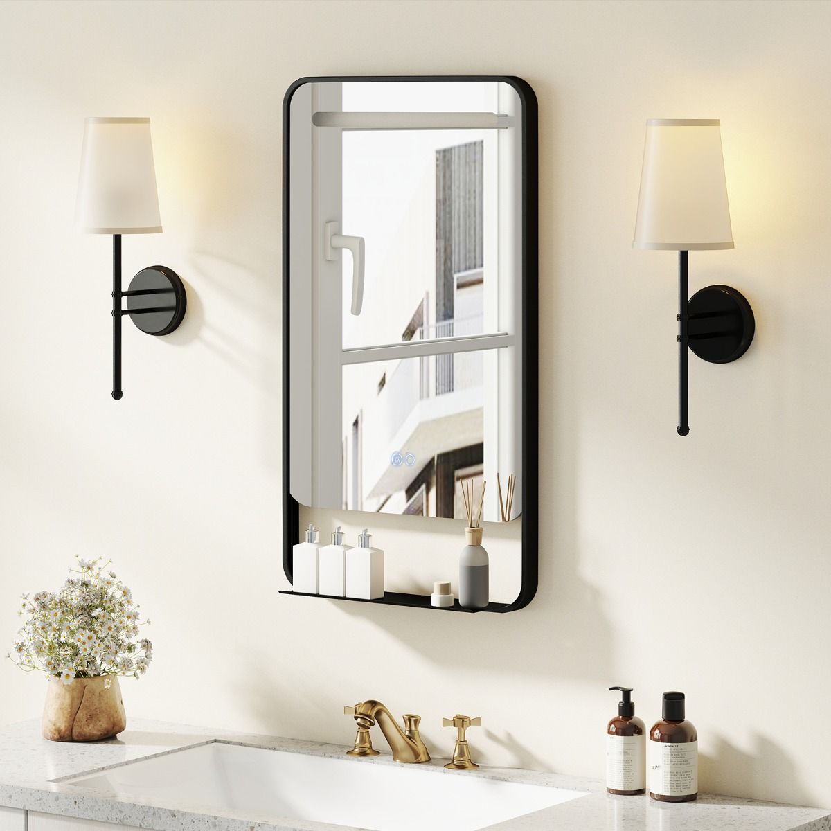 Coast LED-badkamerspiegel met plank - anticondensfunctie - verstelbare kleurtemperatuur - zwart - 88,5 x 50 cm