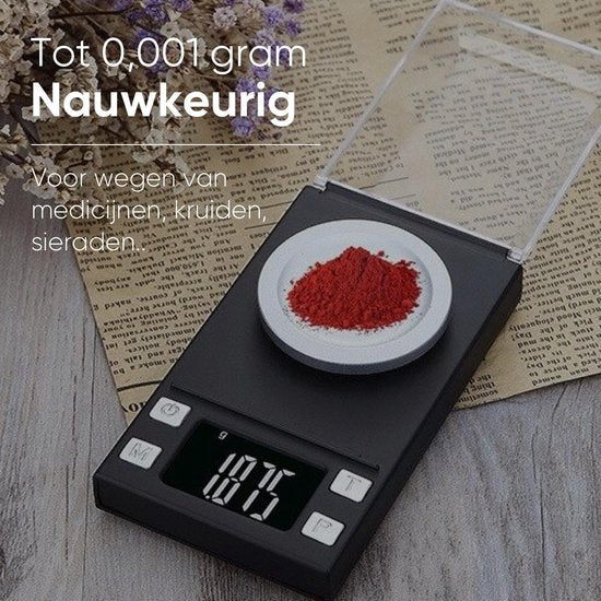 Trendfield Precisie Weegschaal 0,001 gram Incl. Batterijen - Digitale Keukenweegschaal - Medicijnen, Kruiden, Juwelen - Zwart