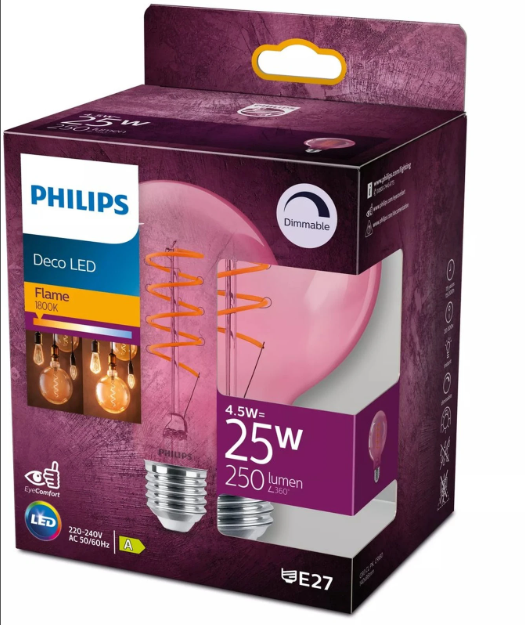 Philips LED Filamentlamp G93 - E27 - 4,5 W - 25 W Vervangingswaarde - Dimbaar - Roze