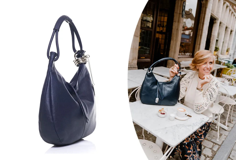 Anna Morellini Alba – Luxe Handgemaakte Schoudertas van 100% Italiaans Leer | Modieuze Blauw
