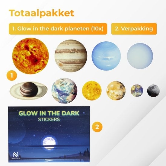 Nuvance - Glow in the Dark Sterren- Planeten - 10 stuks - Muurstickers Babykamer