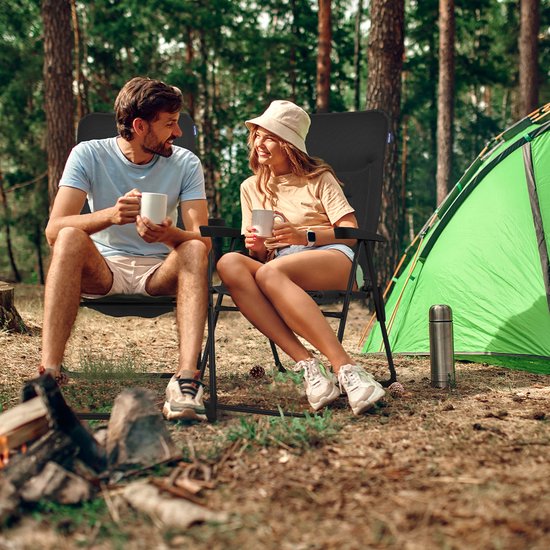 TRVLMORE Campingstoel - 7 standen - Comfortabele Kampeerstoel - 120 kg draagvermogen - Ligstand - Inklapbare stoel - Klapstoel - Zwart