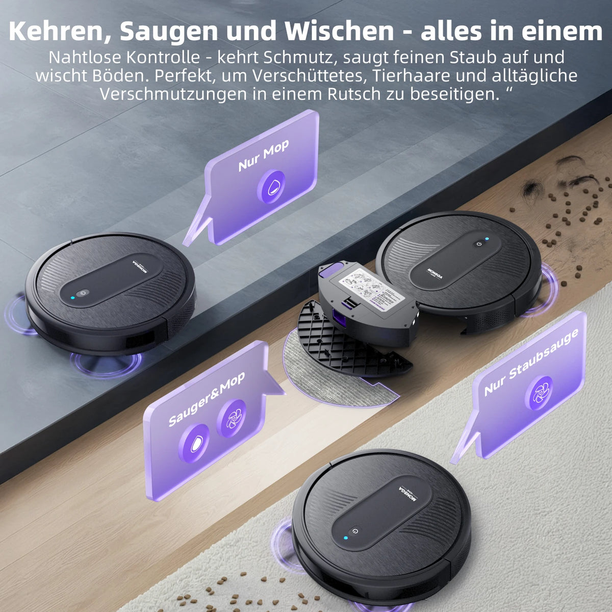 monsga 'MONSGA MR1 Robot Vacuum Cleaner, 3000Pa Powerful Suction Robotic Vacuum, 3.2" Super-Slim, 140Min Runtime, Vacuum Robot for Hard Floor/Low Pile Carpet/Pet Hair, Remote/App/Voice Control, Schedule Clean