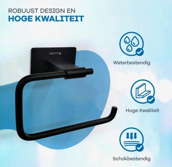 WITTS WC Rolhouder - Zelfklevend / Zonder Boren - Toiletrolhouder - Zwart