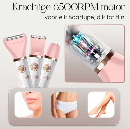 3-in-1 Ladyshave Gezicht - Oksels - Benen - Bikinilijn - Sansbeauté® - Scheerapparaat Vrouw - Ontharingsapparaat Electrisch Ontharen - Gezichtsontharing Dames - Trimmer Vrouw - Ladyshaves Bikini - USB Oplaadbaar
