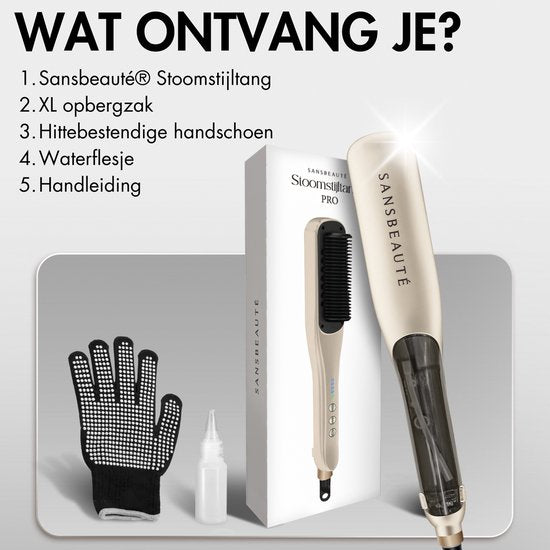 Sansbeauté® Stoomstijltang PRO - Stoom Stijltang - Professionele Stijltang 5.0 – Stoomstijltangs - Cremé