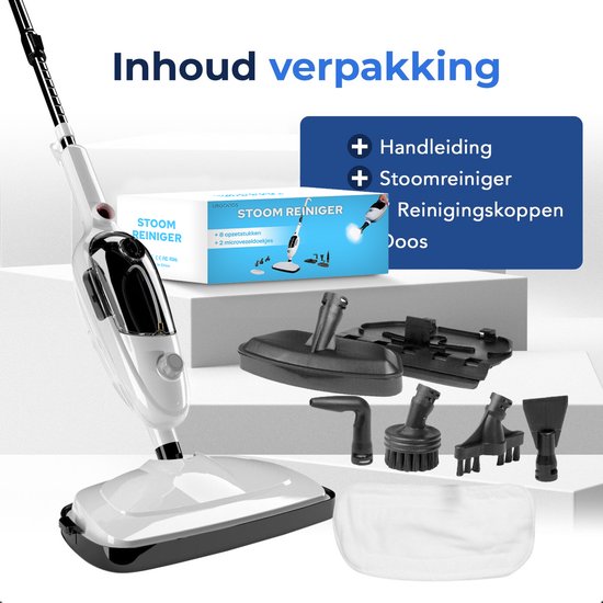 URGOODS Stoomreiniger – Incl. Opzetstukken & Microvezeldoeken – 1300 W – 20 x 45 x 180 cm – Wit