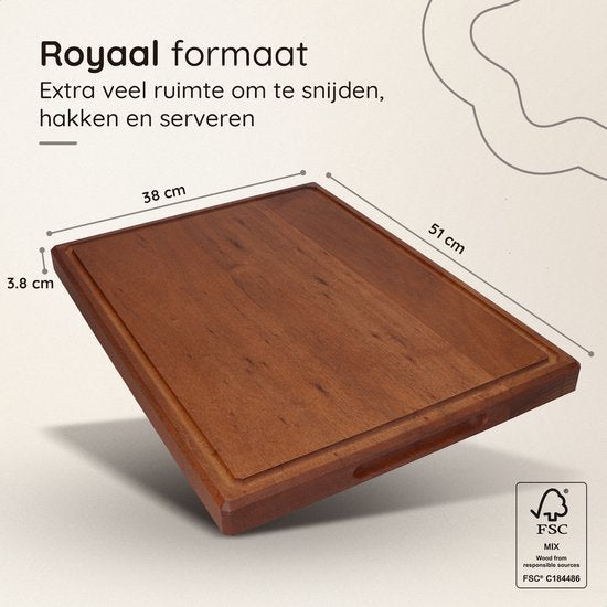 Deleca Walnoot Houten Snijplank - Dubbelzijdig met Sapgeul / Handgrepen - Groot en Dikke Hakblok - Voor Keuken, Duurzame Snijplanken, Serveerplank, Kaasplank, Borrelplank, Tapasplank - Walnoten Hout - Zonder Plastic - 51x38x3.8 cm - 4,32 kg