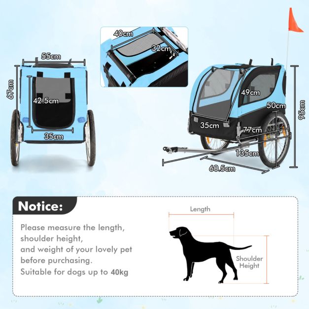 Coast Dog Trailers voor fietsen PET -trailer voor fiets 40 kg veerkrachtig blauw