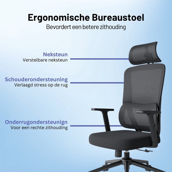 GAME HERO® Ergo G1 Ergonomische Bureaustoel - Bureaustoel voor Volwassenen - 150KG - Zwart