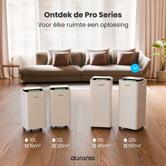 Auronic Luchtontvochtiger en Luchtreiniger - Pro Series - 20L per dag - Was-droog functie - Slaapkamer, Badkamer en Woonkamer - Wit