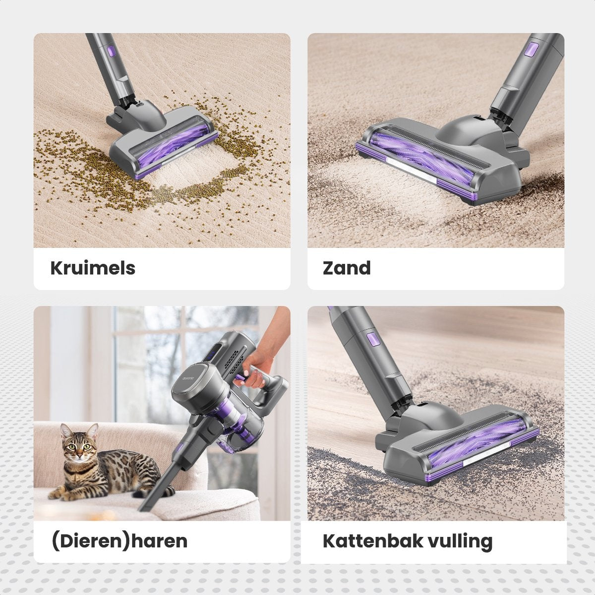 Auronic Steelstofzuiger - Zelfstaande Draadloze Steelstofzuiger - Zonder Zak - 220W - Vacuum Cleaner - Grijs/Paars