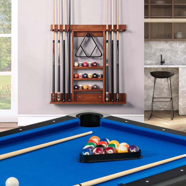 Coast Billiard Pool-Queue-rack muur gemonteerde biljart voor 8 wachtrijen 15 biljartballen Brown
