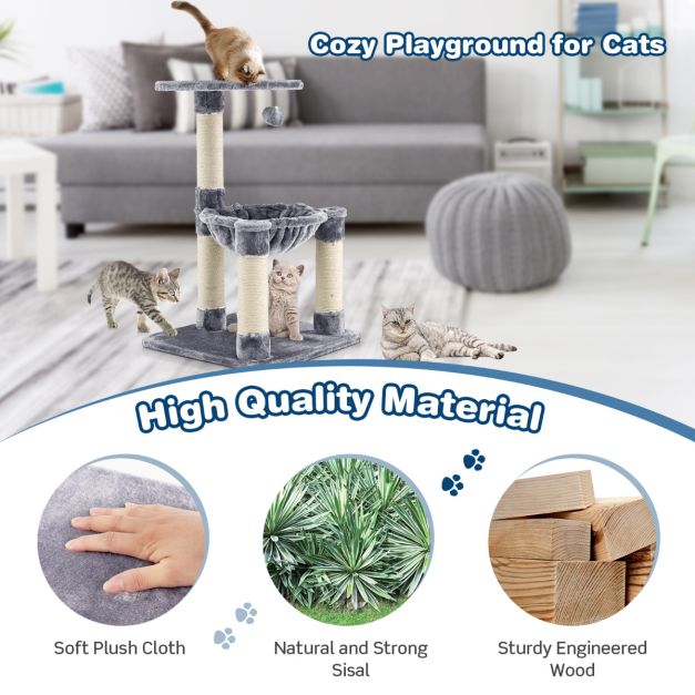 Coast Multi -Storey Scratching Post Soft Wrapped Cat Tree met een gezellige hangmatgrijs